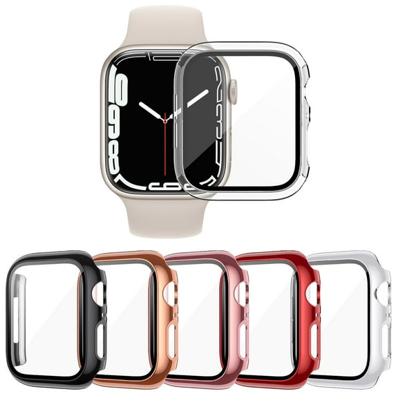 CAVN Hard PC Case Compatible with Apple Watch Series 7 41mm with Built in 9H Tempered Glass Screen Protector, Full Cover Bumper Case 5 Pack