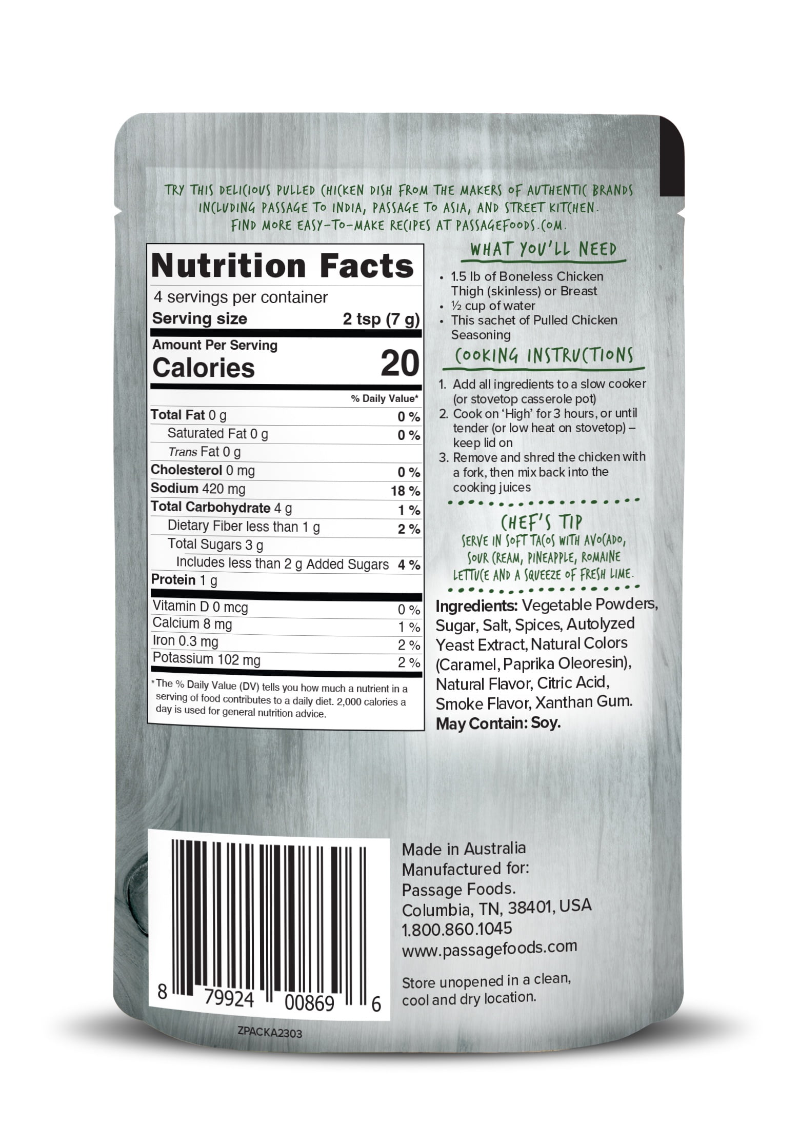 (6 pack) Passage Foods Pulled Chicken Seasoning Mix, 1 oz