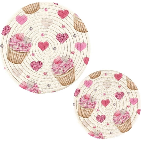 

Qilmy Lover Cake Trivets Pot Holders Set of 2 Hot Pads Table Mats Placemats Set for Cooking and Baking Cotton Braided Hot Pads