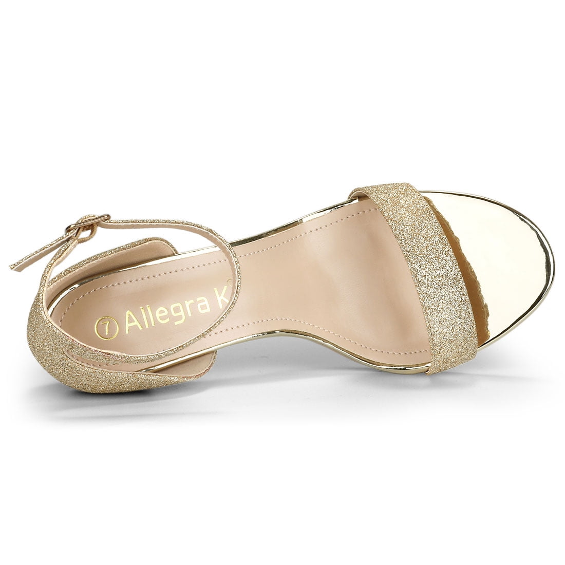 DARING DIVA Women's Glitter Ankle Strap Stiletto Heel Sandals Champagne Gold 8