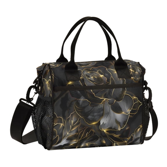 Luxury Black Rose Lunch Bag Insulated Lunch Box Leakproof Reusable Cooler Tote Adjustable Shoulder Strap for Men Women 9L