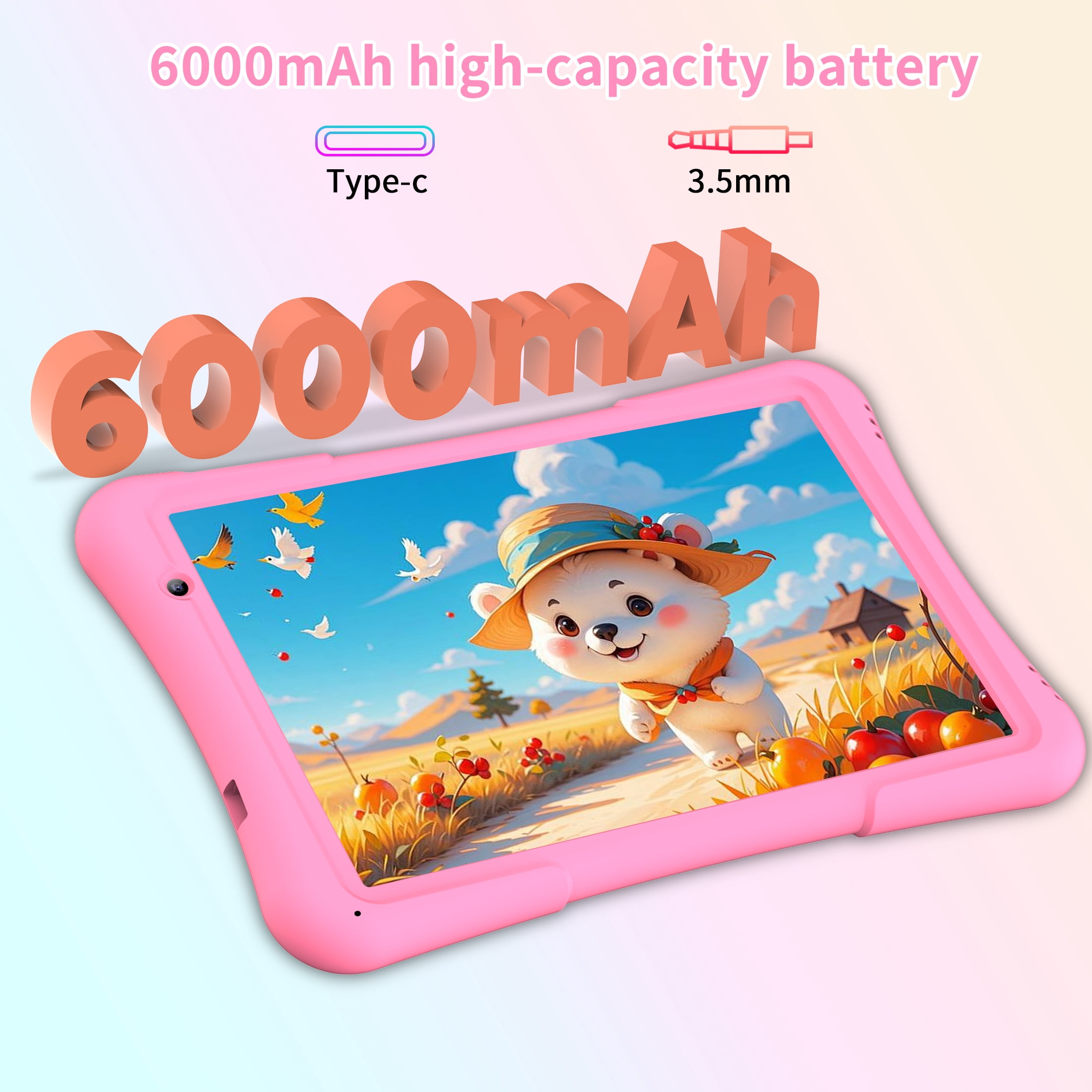 QunyiCo Kids Tablet 10 inch,Android Tablet for Kid,4GB RAM 32GB ROM,Quad Core Processor,Parental Control,1280 * 800 Resolution,6000mAh Battery,Pink
