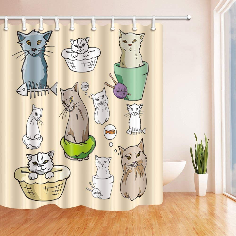 BPBOP Cat Pet Decor Funny Cats of Family Polyester Fabric Bathroom