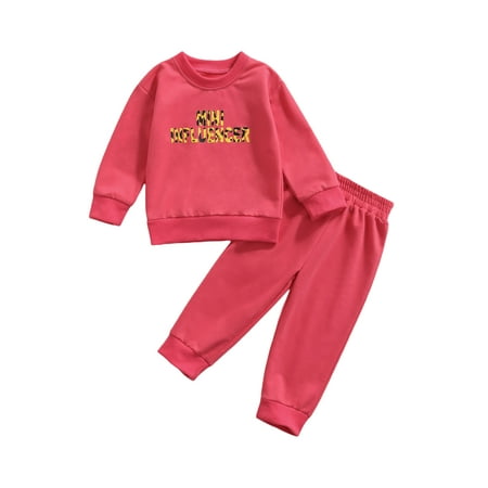 

Yinyinxull Newborn Infant Baby Girls Clothes Leopard Letter Sweatshirt Tops Pants Outfits Tracksuit Autumn Clothing Rose Red 12-18 Months