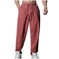 thumbnail image 2 of asjyhkr Mens Cotton Line Pants Lightweight Breathable Elastic Waist Drawstring Casual Sweatpants with Pockets, 2 of 7
