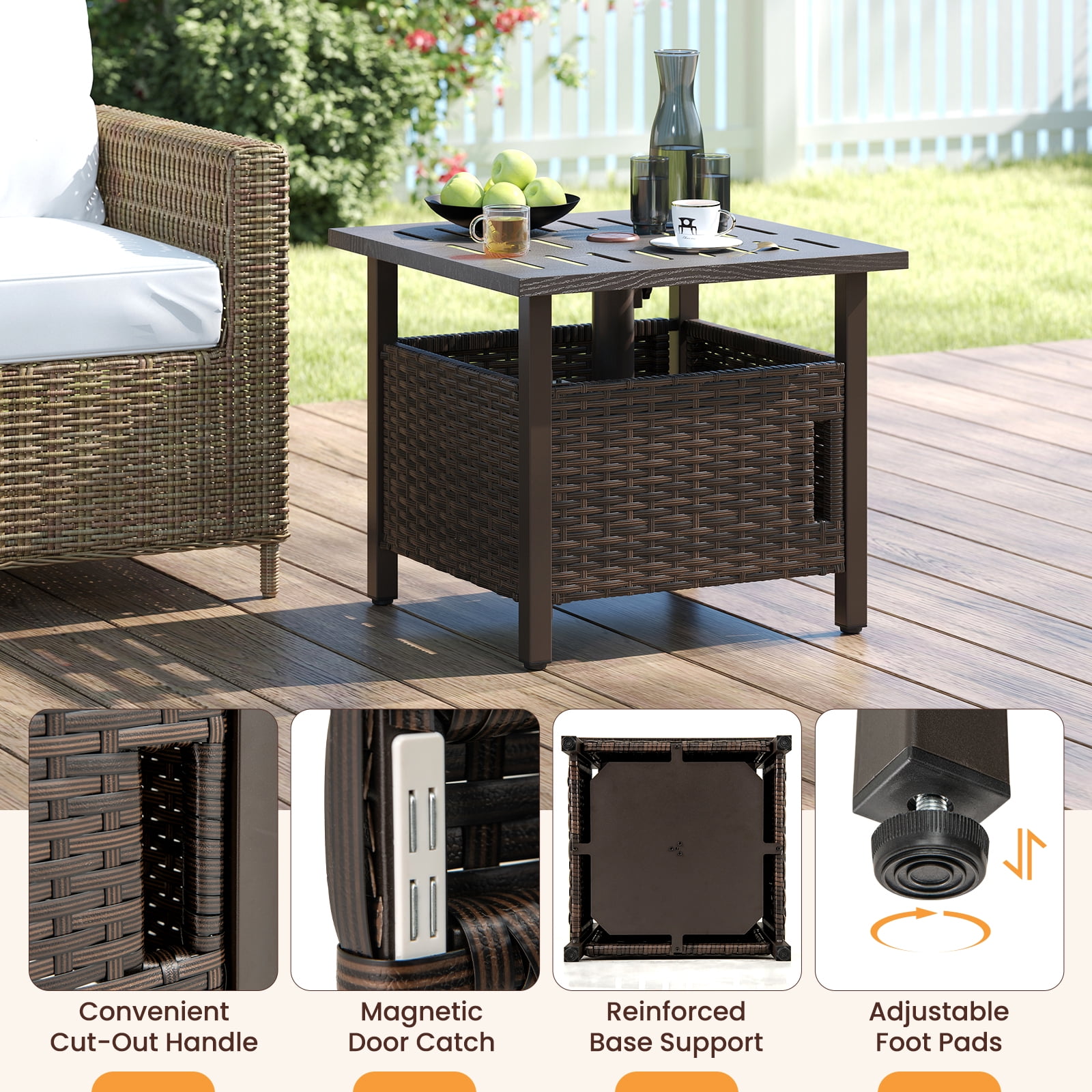 Patiojoy Outdoor Side Table with 1.93" Umbrella Hole Patio Umbrella Stand with 2 Sand Bags