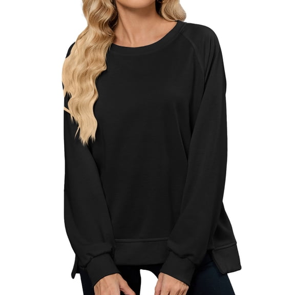 Tanghaowl Women Sweatshirt Casual Crewneck Sweatshirt Long Sleeve Pullover Soft Comfortable Stretchy Tops for Everyday Outfit Black S