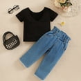 thumbnail image 2 of Toddler Baby Girl Outfits Short Sleeves Crop Tops + Denim Jean Clothes Set Summer Jeans Pant Sets 1 to 5 Years, 2 of 9