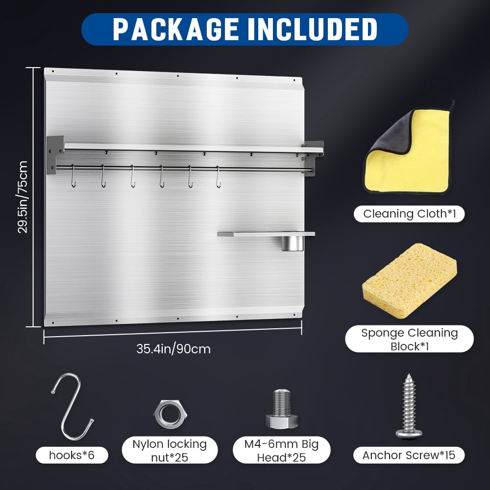 36"x30" Stainless Steel Backsplash for Stove & Range Hood - Range Backsplash with Shelf & Knife Rack, Kitchen Backsplash Wall Shield with Pre-Drilled Holes, Easy Install