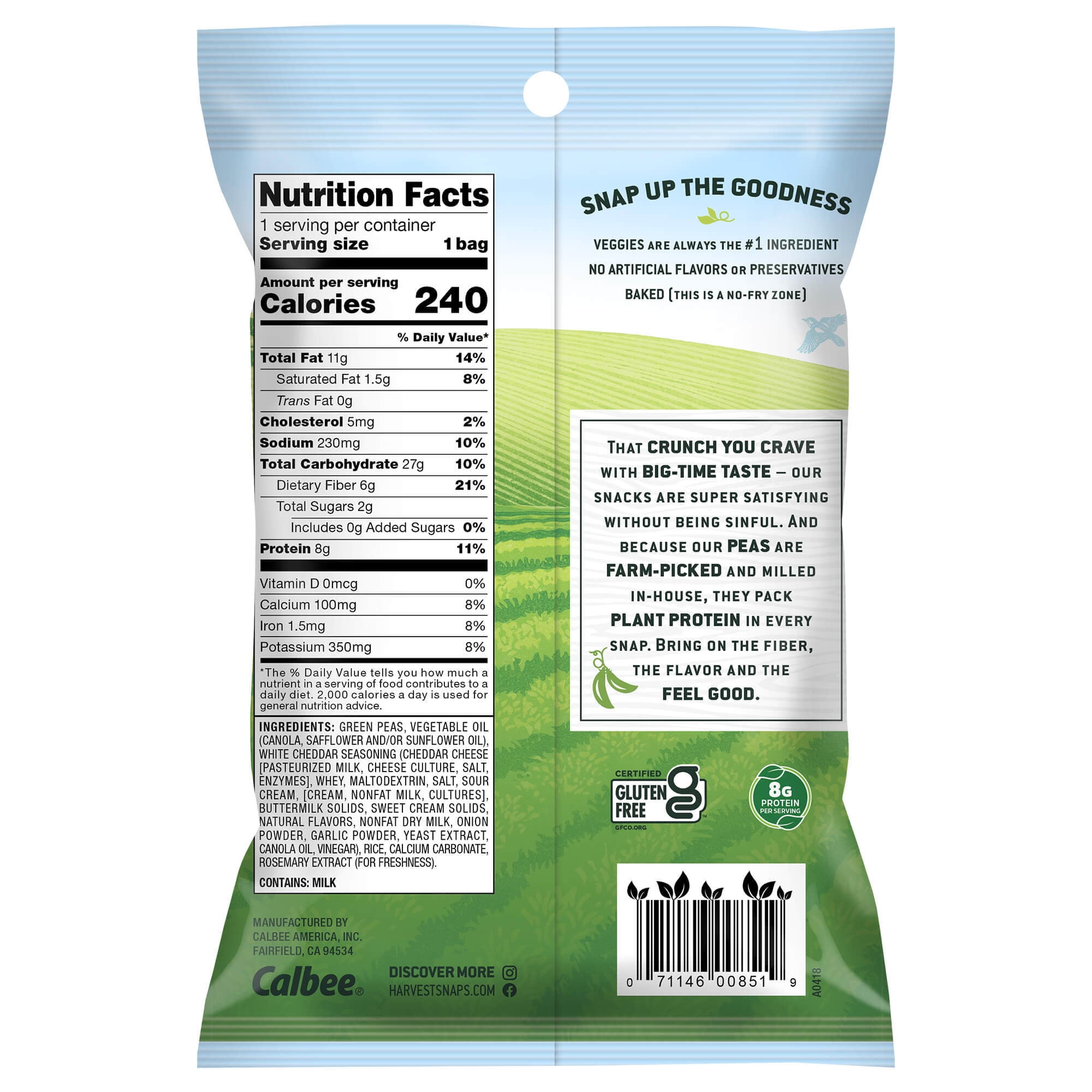 Harvest Snaps Snack Crisps | White Cheddar, 1.75 Oz. Bag, 16-Pack | Powered by Plant Protein, Gluten Free, Non-GMO Baked Vegetable Crisps | Made in USA