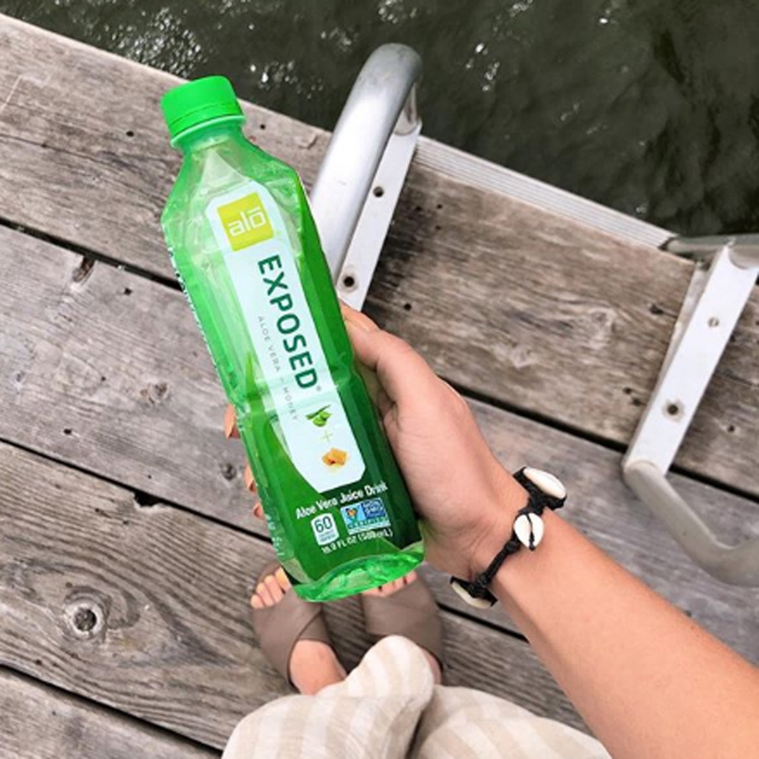 ALO Exposed Aloe Vera Juice Drink + Honey, 12 x 16.9 Fl oz bottles, Made with Real Aloe Vera Pulp & Juice Straight from the Leaf, Plant-Based with Real Pulp