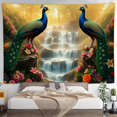 thumbnail image 4 of RKSupls Spring Tapestry Wall Art, Two Peacocks by Waterfall Hanging Tapestry Decoration for Happy New Year Bedroom, Living Room, Dorm, Apartment Hallway Home Decor,90*60in, 4 of 5
