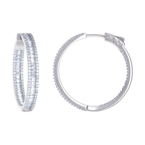 925 Sterling Silver Womens Cubic Zirconia Hoop Earrings 4mm X 25mm Hoop Earring for Women