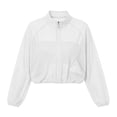 thumbnail image 4 of Inverlee Women's Stand Collar Mesh Zip Up Cropped Athletic Jacket Lightweight Breathable Windbreaker Trendy Solid Gym Runing Outwear White L, 4 of 7