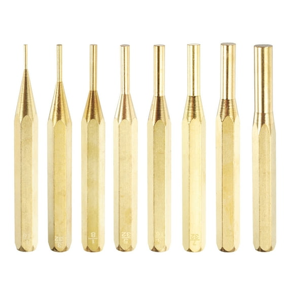 Uxcell 8pcs Brass Punch Set 1/16" 3/32" 1/8" 5/32" 3/16" 7/32" 1/4" 5/16" Non-marring Drive Pin Punch for Watch Repair Jewelry