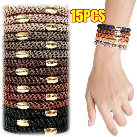 Elastic Hair Ties - 15 Pcs Ponytail Holders, Soft Braided Hair Bands for Women Girls, No Damage Hair Ties for Thick Hair