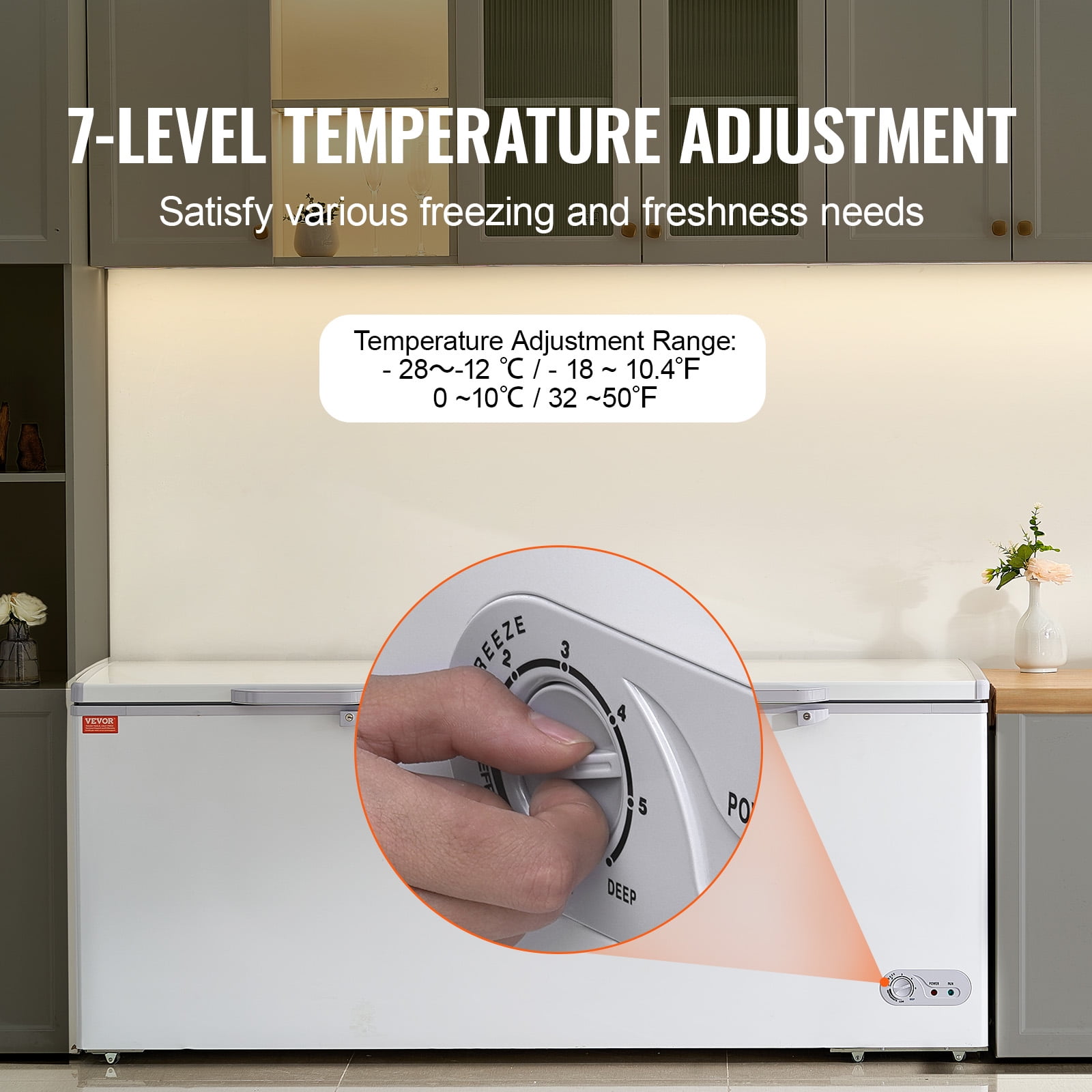 VEVOR Chest Freezer, 19.8 Cu.ft / 561 L Large Deep Freezer with Split Top Double Locking Lids,Freestanding Commercial Chest Freezer & 4 Removable Baskets,7-Level Adjustable Temp,LED Light,6 Wheels