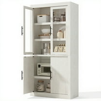 Garvee Farmhouse Pantry Cabinet, 2 Glass Doors & 2 Wood Doors, 30 x 14.5 x 70.4", White