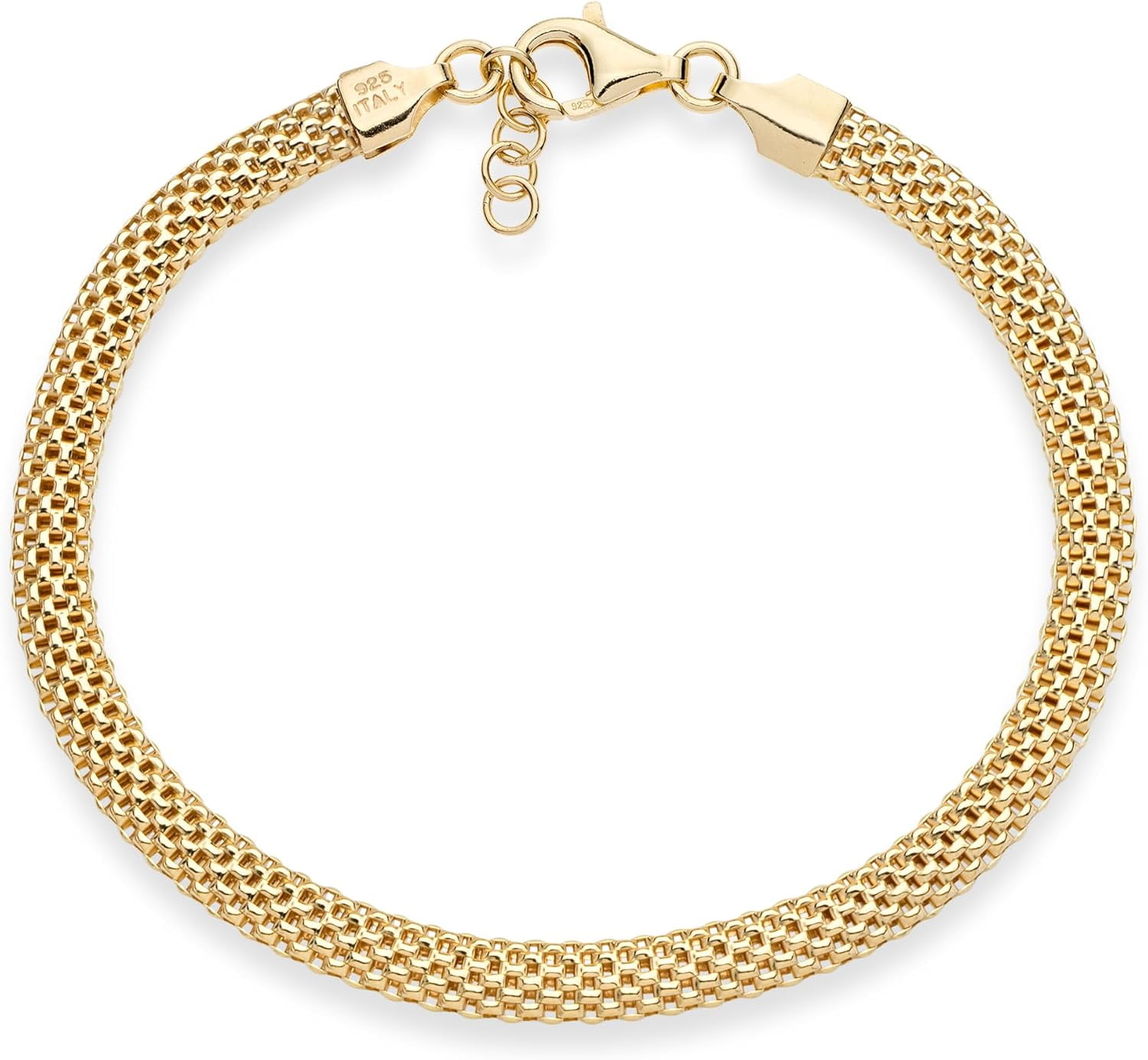 CUKIXA Miabella 18K Gold Over Sterling Silver Italian 5mm Mesh Link Chain Bracelet for Women, 925 Made in Italy