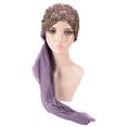 thumbnail image 4 of LHCER Turban Mode Unique Femme Rétractable Rétro Perlé Bandage Musulman Longue Foulard Chapeau, Châles pour Cheveux, Turban, 4 of 8