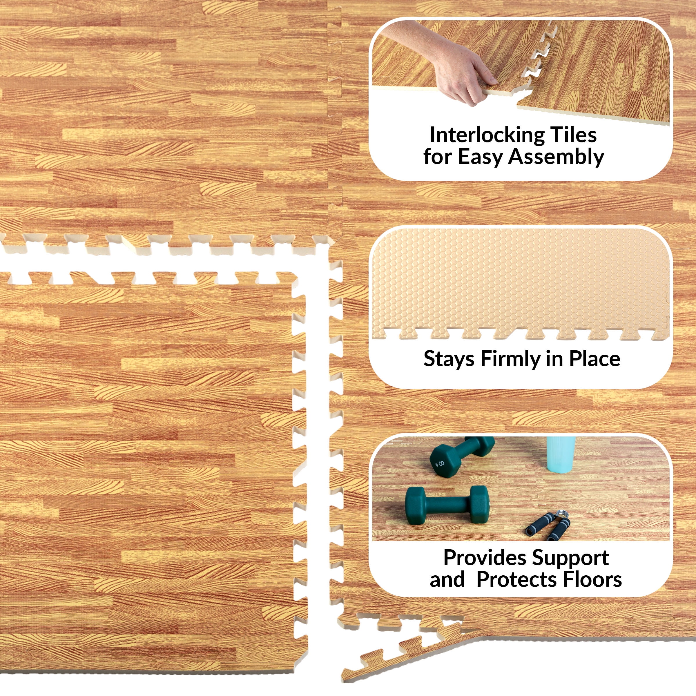 Stalwart EVA Foam Floor Tiles 6-Pack 24 SQFT interlocking Woodgrain Mats