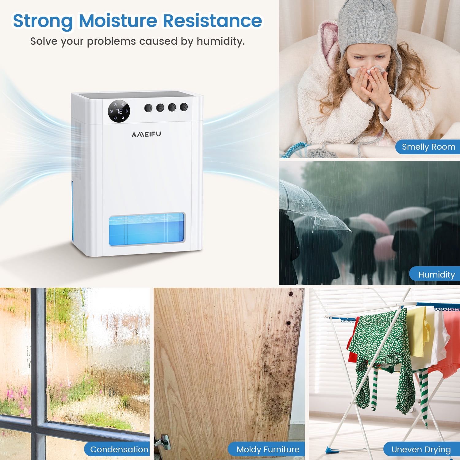AMEIFU 4L Dehumidifier for 1000 Sq.ft, Quiet Dehumidifier with Auto Shut off & Auto Defrost