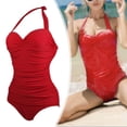 thumbnail image 4 of Monokini Salvador para mujer de color sólido fruncido Elegante halter control de barriga Rojo XL, 4 of 10