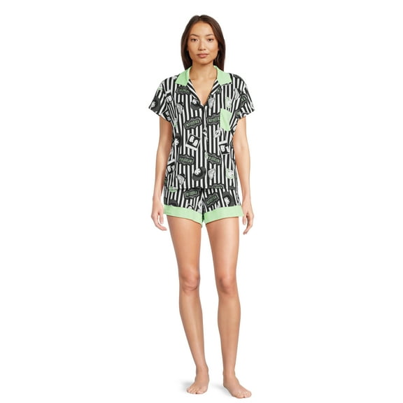 Warner Bros Beetlejuice Women's Top and Shorts Pajama Set, 2-Piece, Sizes XS-3X