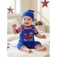 thumbnail image 6 of Cenuakty Baby Boy 4th of July Outfit Patriotic Short Sleeve Striped Romper with Letters Popsicle Embroidery Overalls and Hat, 6 of 9