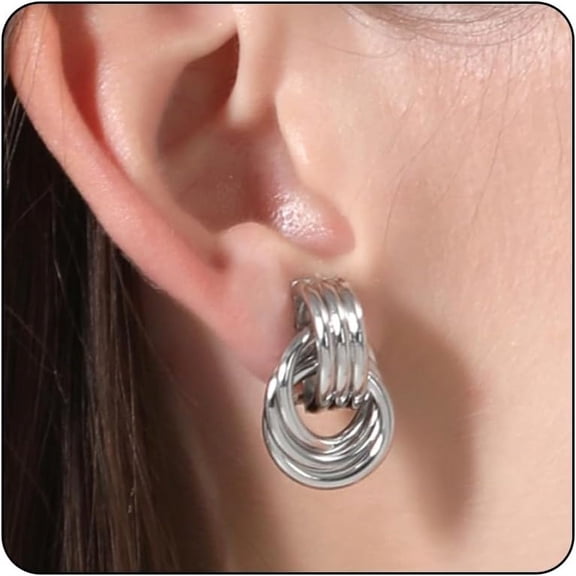 Gold Sliver Click On Earrings For Women,14K Gold Plated Chunky Hoop Clip Earrings No Piercing Fake Earrings[Z1]