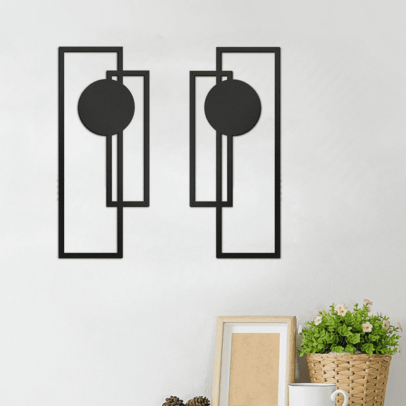 HELLOYOUNG 15.7 inch 2pcs Black Metal Wall Art Set Minimalist Metal Wall Decor suitable for Entrance/library Metal Sculpture Housewarming Gift Add artistic beauty