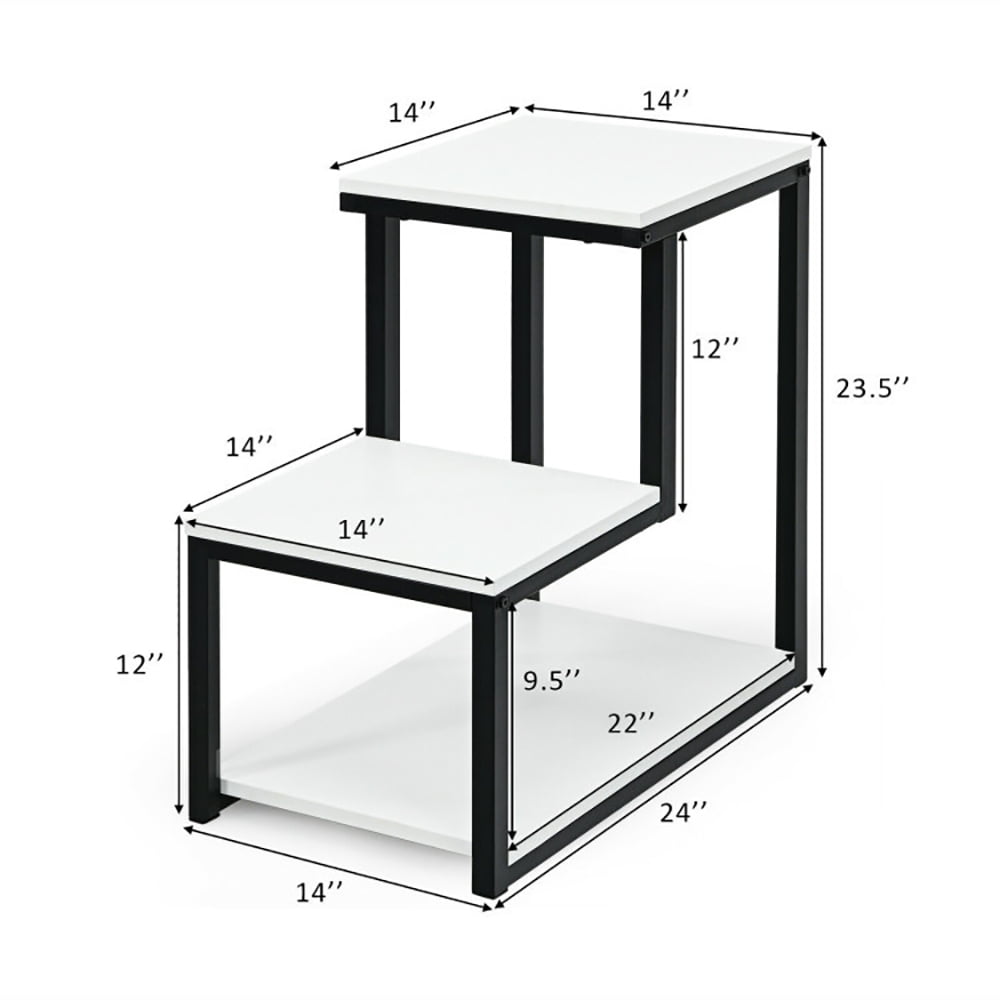 Finihen End Side Table, 3-Tier Ladder-Shaped Chair Side Table with Storage Shelf, Sofa Couch Table, for Small Spaces, Living Room, Bedroom, White Finihen End Side Table, 3-Tier Ladder-Shaped Chair Side Table with Storage Shelf, Sofa Couch Table, for Small Spaces, Living Room, Bedroom, White