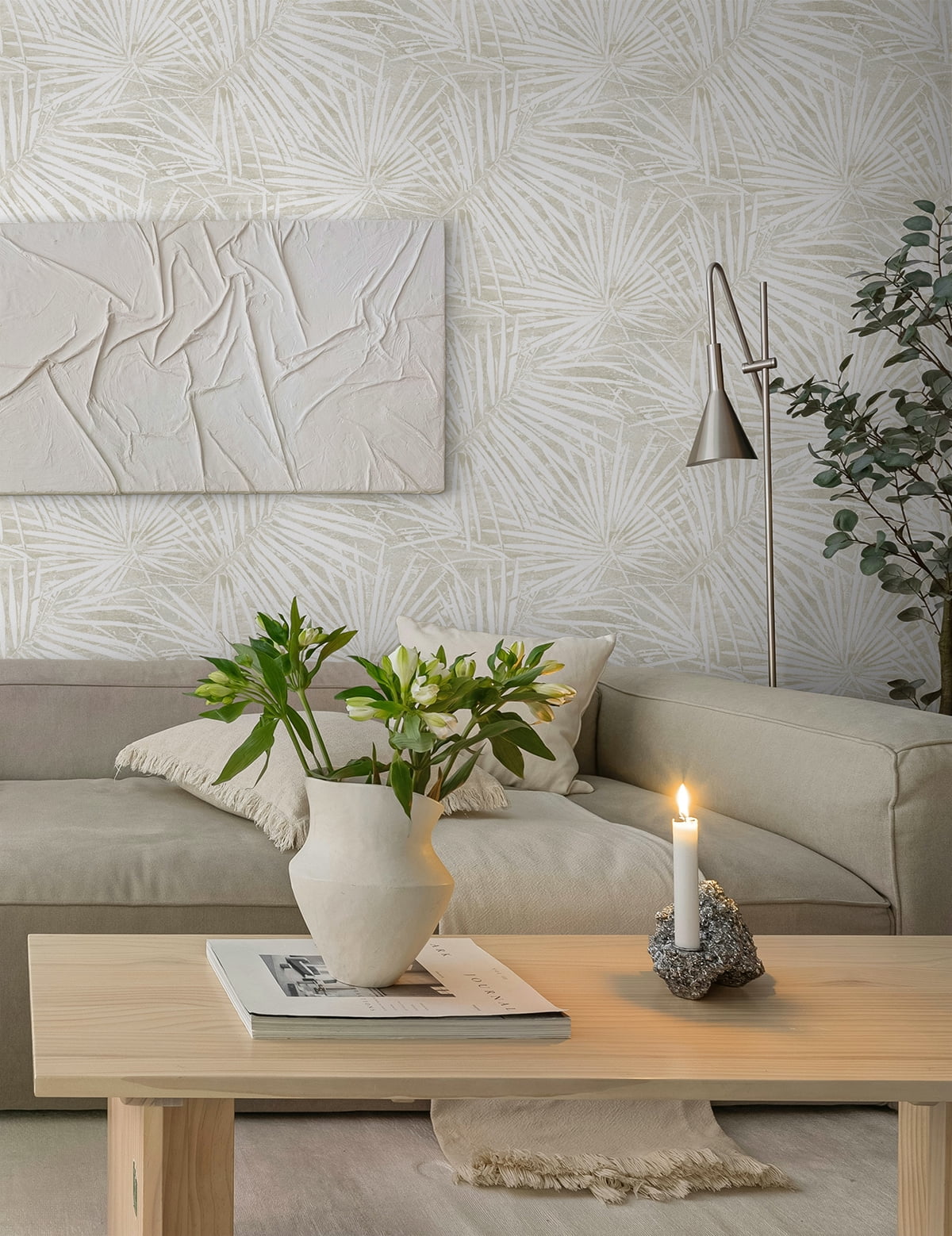 Stacy Garcia Home Natural Fossil Palm Peel and Stick Wallpaper - 20.5 in. W x 10 ft. L Roll