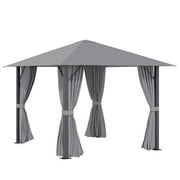 Outsunny 10' x 10' Patio Gazebo Outdoor Canopy Shelter with Sidewalls, Vented Roof, Aluminum Frame for Garden, Lawn, Backyard and Deck, Grey