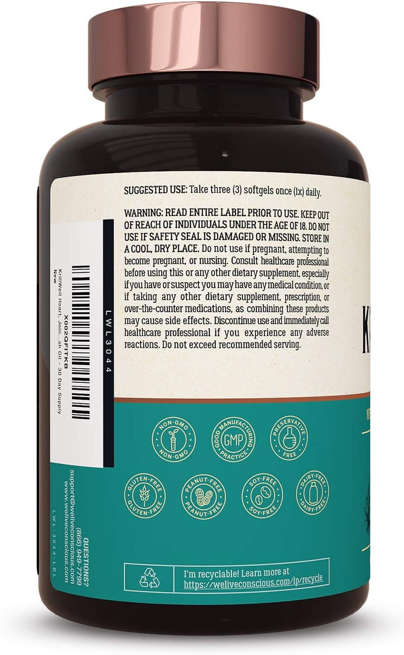 Live Conscious KrillWell Heart & Cognitive Support Krill Oil Omega-3, 1500mg, 90ct