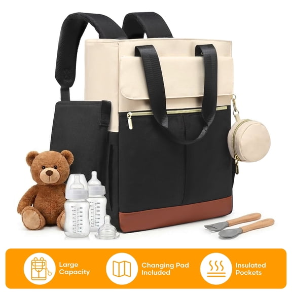 Baby Diaper Backpack with Changing Pad, Diaper Bag Backpack with 13 Pockets & Insulated Bottle Holders, Waterproof Travel Diaper Bag for Mom and Dad, Black Brown