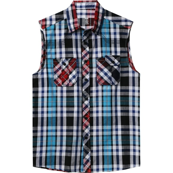 Ma Croix Mens Plaid Sleeveless Button Shirt Flannel Pattern