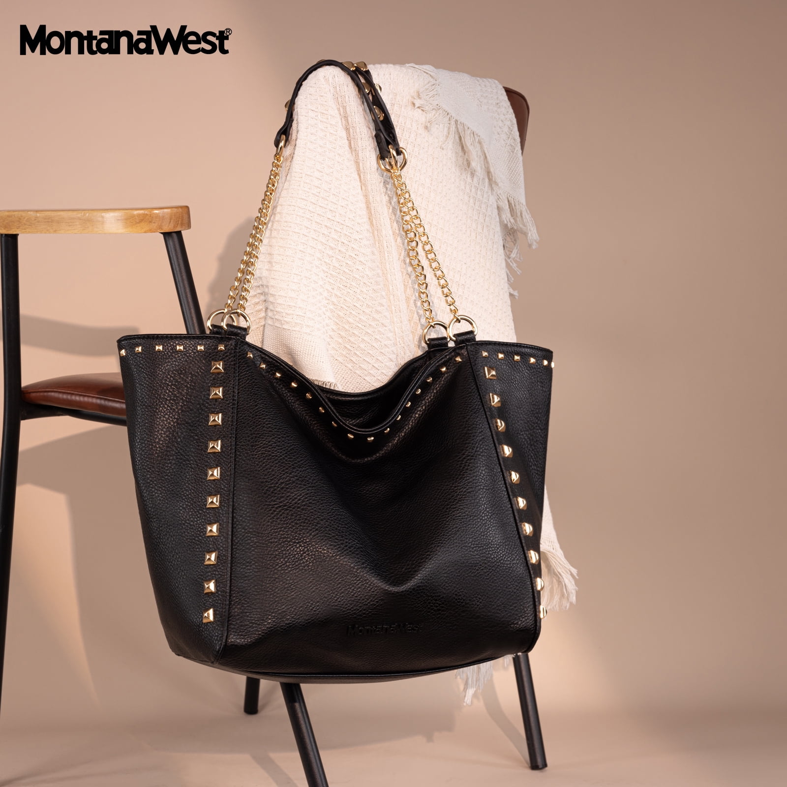 Montana West Large Tote Bag for Women Oversized Shoulder Purses with Chain Handbags, Black