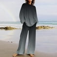 thumbnail image 2 of Diufon Cotton Sets for Women Gradient Printed Round Neck Long Sleeve Tops Wide Leg Outfits with Pockets, 2 of 5