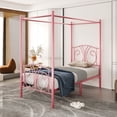 thumbnail image 3 of VECELO Twin Metal Bed Frame, Canopy Four Posters Platform Bed Frame with Headboard & Footboard, No Box Spring Needed, Pink, 3 of 7