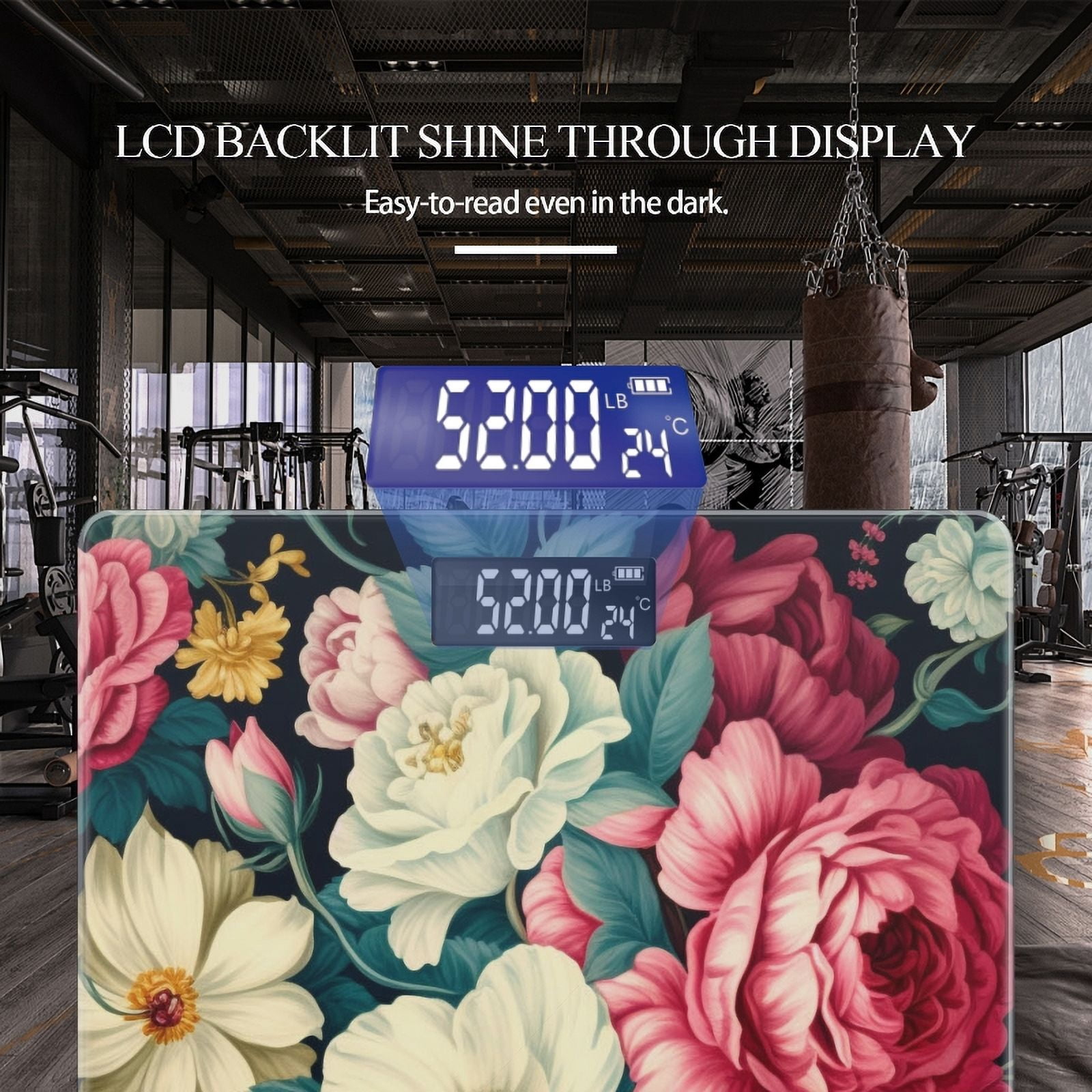 High Precision Body Weight Scale Smart Bathroom Scales with Large LCD Display(400lbs),Decorative for Bedroom-Vintage Floral Pattern With Colorful Roses And Daisies