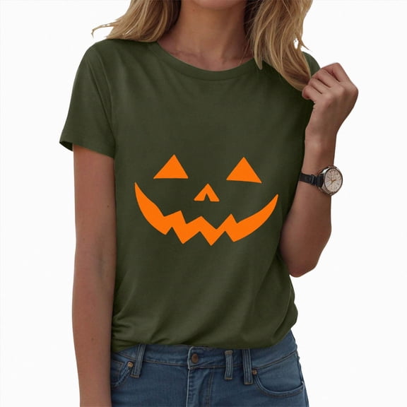 TOWED22 Funny Halloween T Shirts for Women Graphic Tees Vintage Cute Print Tee Holiday Tops(AG,M)