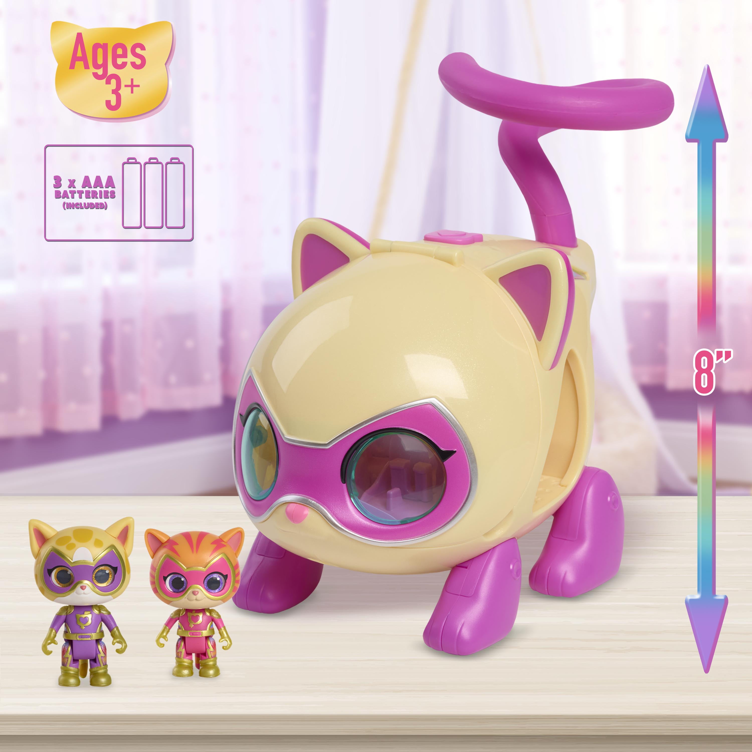 Disney Junior SuperKitties Lights and Sounds SuperKitty Copter, 3 Pieces, Poseable Figures, Ages 3+, DISNEY SK KITTY- COPTER