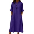 thumbnail image 2 of Kilaqueen Women's Summer Maxi Shirt Dress, Cotton Linen Collared Half Sleeve Button Front Loose Dress for Vacation Travel Casual Work and Daily Wear, 2 of 7