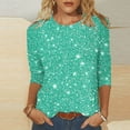 thumbnail image 2 of BiZtdJrK Womens Summer Dressy Casual Shirts Fashion Sparkly Sequin Print 3/4 Sleeve Shirt Loose Crewneck Pullover Blouse Mint Green M, 2 of 6