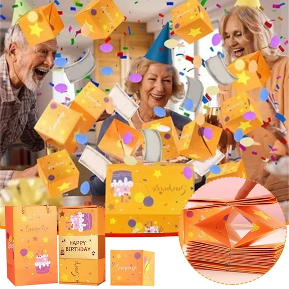 Uutvery Birthday Surprise Gift Box Explosion Set, 6 Bouncing Pop-Up Boxes with Gift Bag, Fun Unboxing Experience for Parties, Celebration Gift