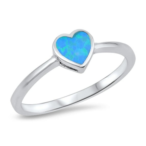 CHOOSE YOUR COLOR Heart Blue Simulated Opal Ring .925 Sterling Silver Band CZ Female Size 7