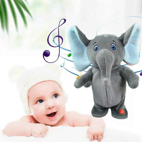 Walking Plush Elephant Toy with Music & Lights, Interactive Stuffed Animal with Breathing , Soft Cuddly Toy for Sleep Aid, Easter Basket Stuffers Graduation Birthday Gift for