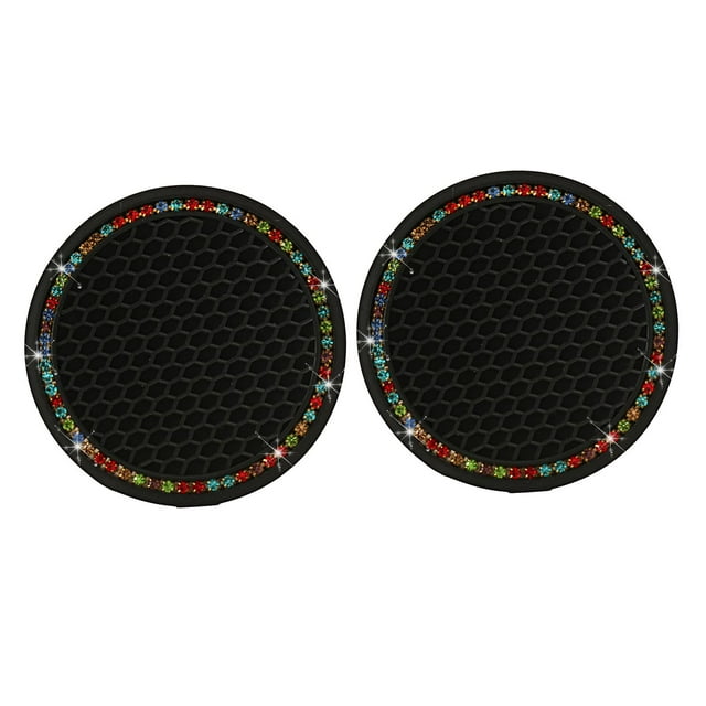 simhoa 2 Pieces Crystal Car Cup Holder Coaster, 2.75 Inch Bling Soft Rubber Cushion Set Colored