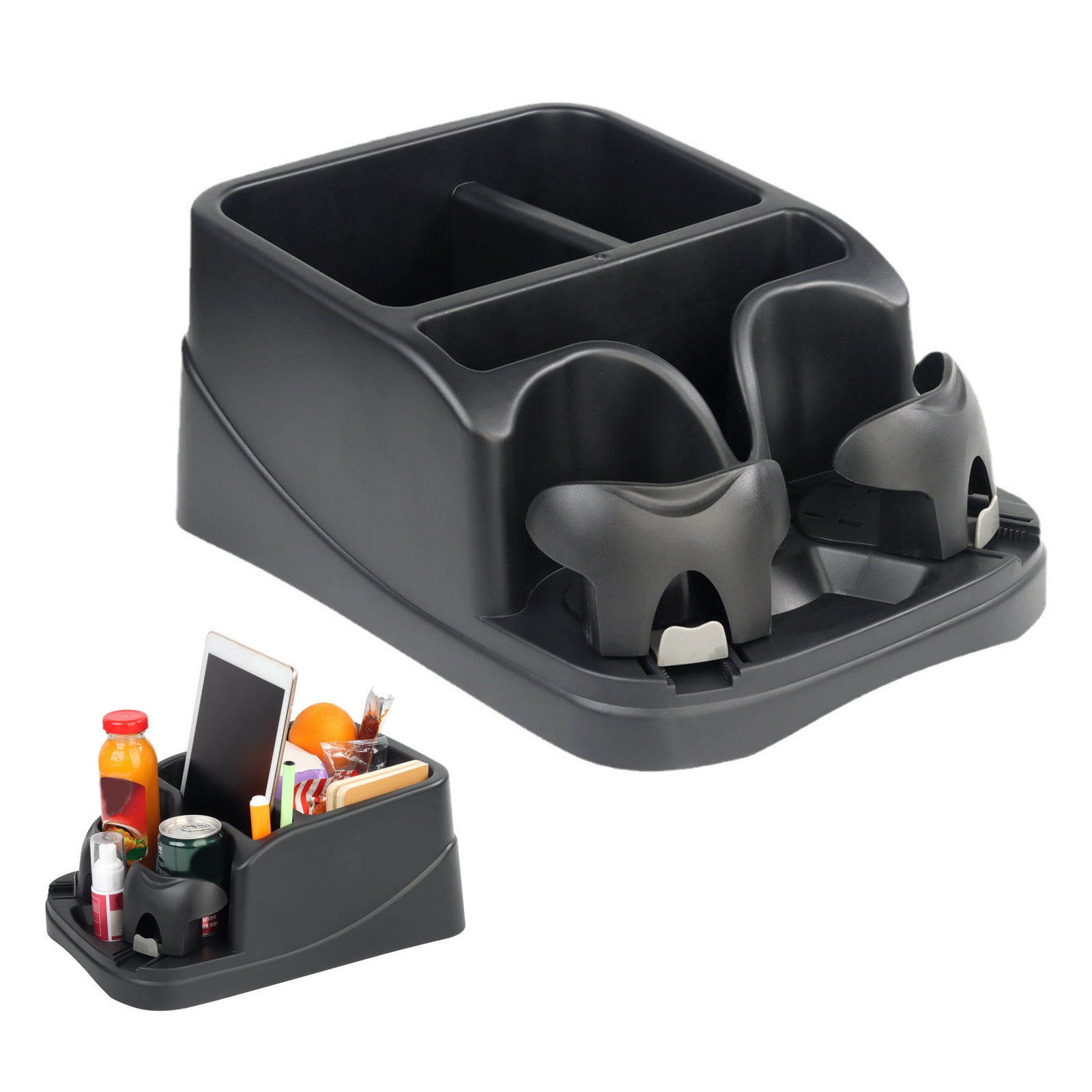 Central Console Armrest Rear Seat Storage Box Organizers Container Tray Car Interior Organizers with 2 Cup Holder